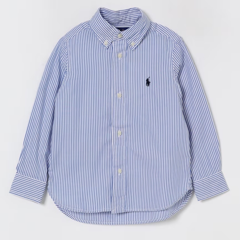 Ralph Lauren Boys Button Down blue and white stripe navy polo horse boys 8/10